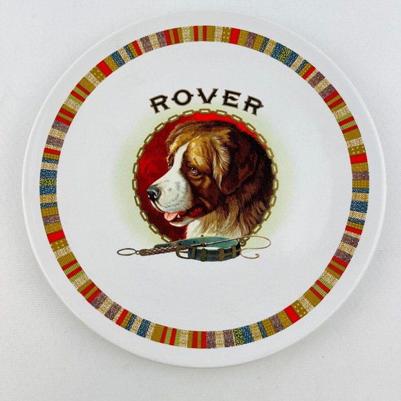 Pottery Barn Rover Fireside Club Salad Plate Lot of 2 Dog Multicolor Stripe Trim - Picture 3 of 5